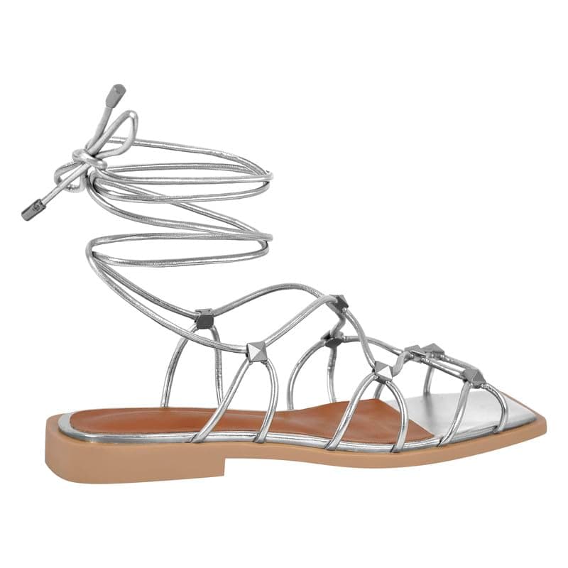 Richealnana Women's Gladiator Studded Ankle Strap Flat Beach Sandals