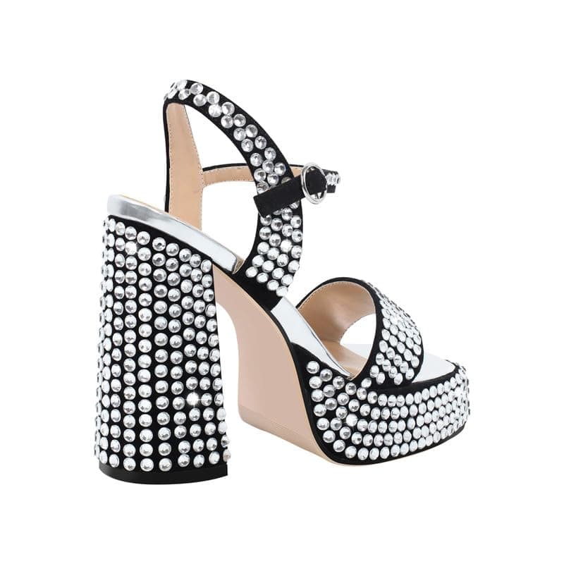 Richealnana Women's Rhinestone Platforms Chunky Heel Sandals