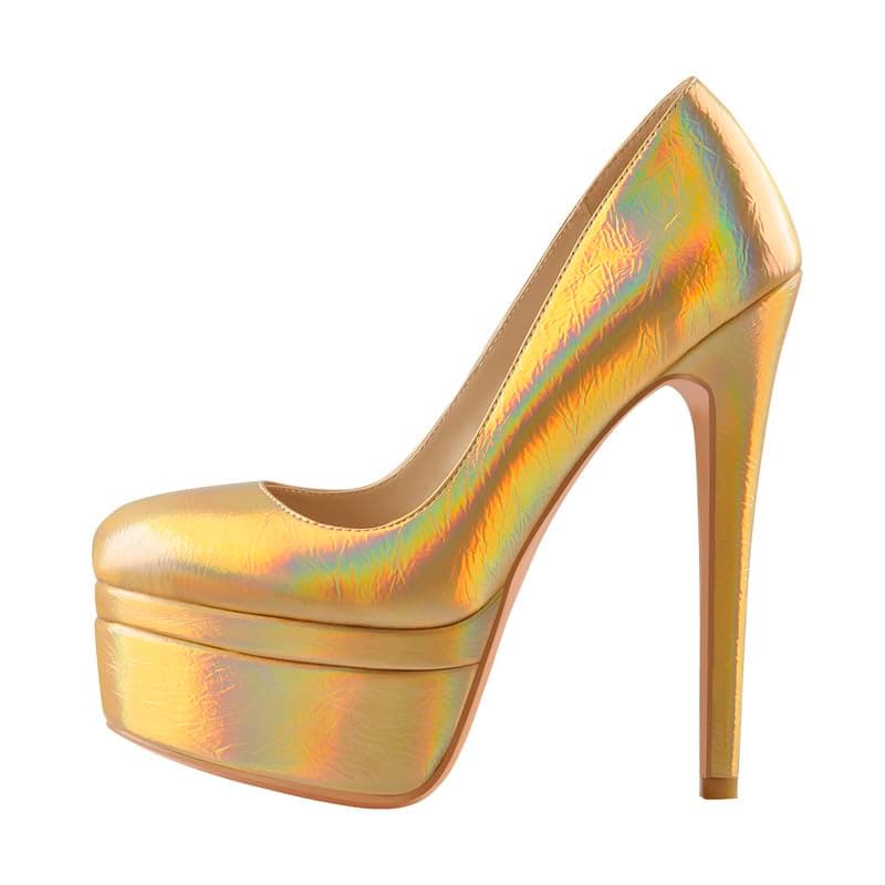 Richealnana Women's Double Platform Stiletto Heels — Gold Double Platform