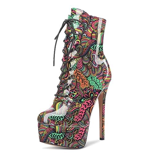 Castamere Women's High Heel Lace-Up Ankle Boots With Zipper Stiletto Heels 6 Inches — Color Pattern