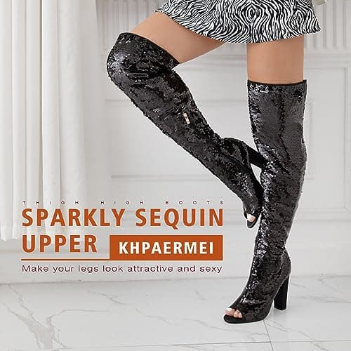 KHPAERMEI Sparkly Women's Over-The-Knee Sequin Boots for Party Prom