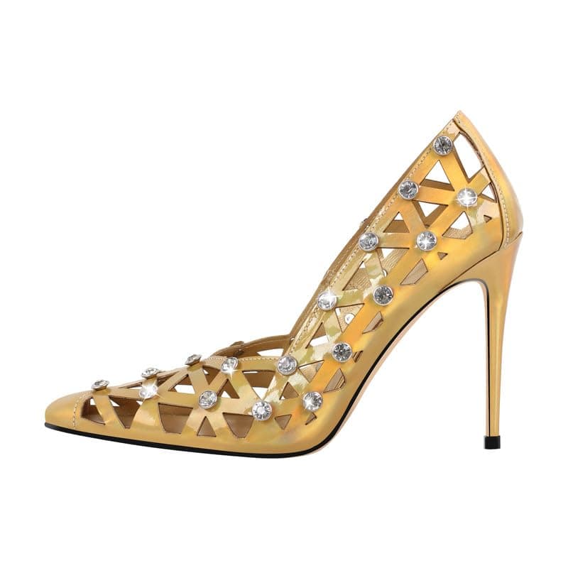 Richealnana Women's Pointed Toe Rhinestone Pumps for Party Prom — Gold
