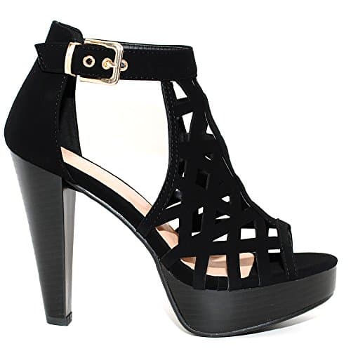 TRENDSUP Open Toe Ankle Strap Stacked Heel Sandal