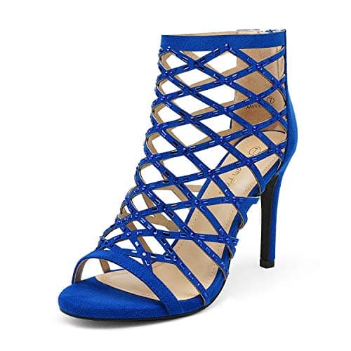 Dream Pairs Women's Rhinestone Ankle Strap Stiletto Heel Cutout Sandals — Royal/Blue