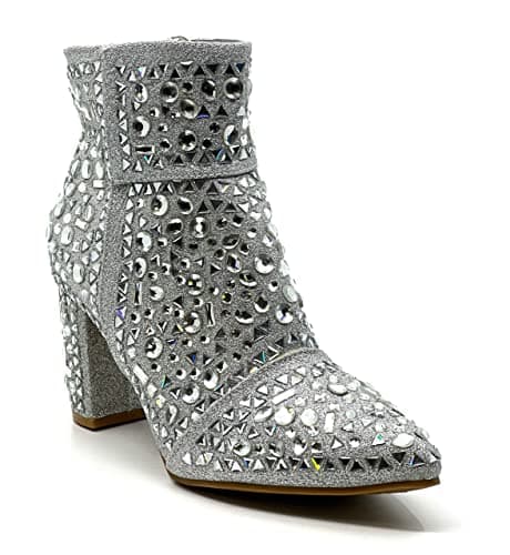 Forever Women's Rhinestone Glitter Ankle Booties
