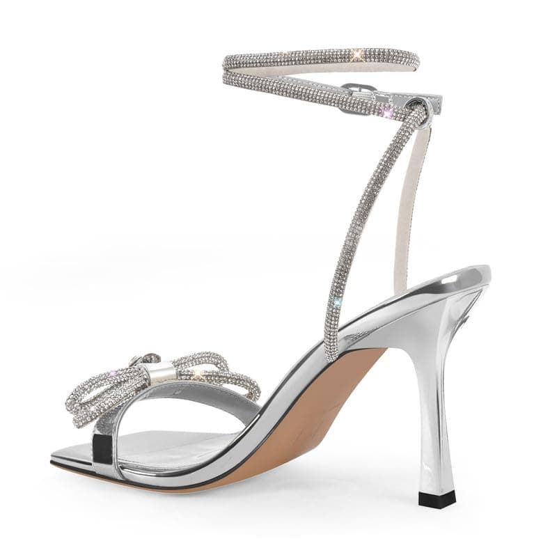 Richealnana Women's Silver Square Toe Prom Stiletto Heels