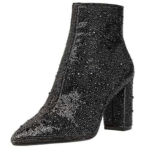 MUCCCUTE Women's Sparkly Rhinestone Ankle Boots for Party and Wedding — Black