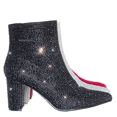 Forever Women's Rhinestone Chunky Ankle Bootie — Black Rhinestone