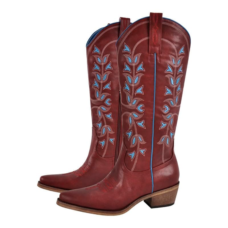 Richealnana Women's Western Cowboy Boots — Red-c