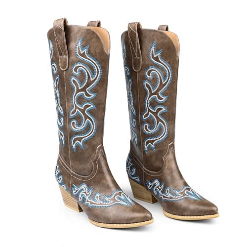 Zzheels Women Mid-calf Cowboy Boots — 440brown
