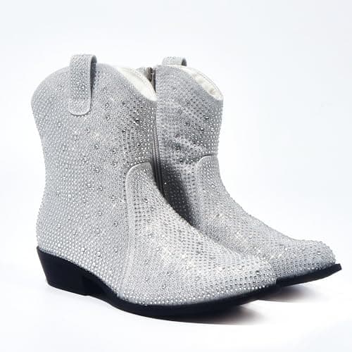 PEPPEP Collection Western Cowgirl Boots for Women, Vegan Leather, Embroidered Mid Calf Heel