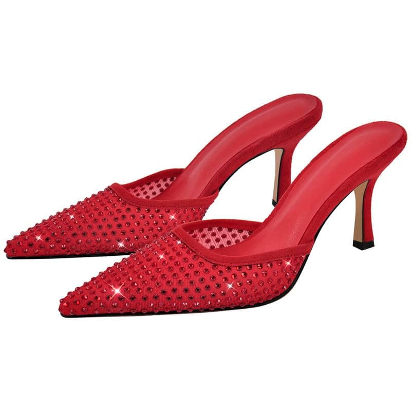 Richealnana Women's Pointed Toe Bow Mule Sandals for Party and Weddings — Red-d