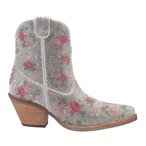 Dingo Women's Black Rhinestone Cowgirl Ankle Boots Mid Heel Zipper Casual — Multicolor