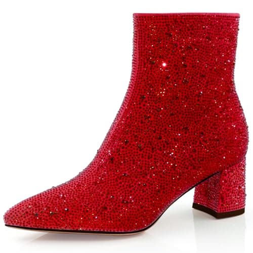 Women's Rhinestone Ankle Boots — Red