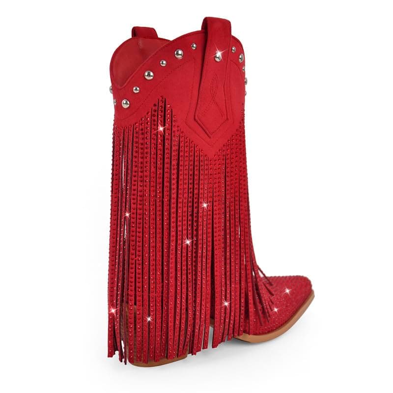 Sparkly Rhinestone Fringe Ankle Boots for Women