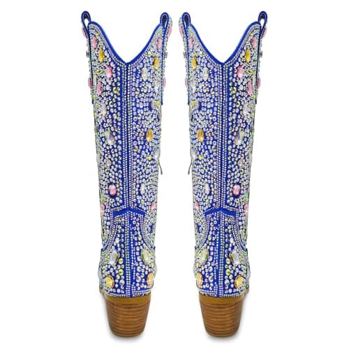 KEEISEA Women's Sparkle Rhinestone Cowboy Boots Wide Glitter Fashion Party