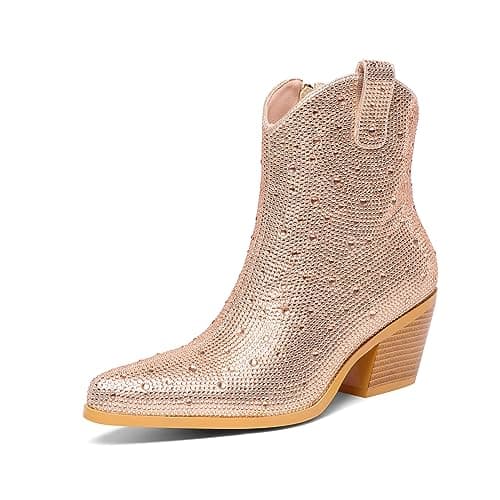 Women's Sparkly Rhinestone Cowboy Boots — Rose Gold