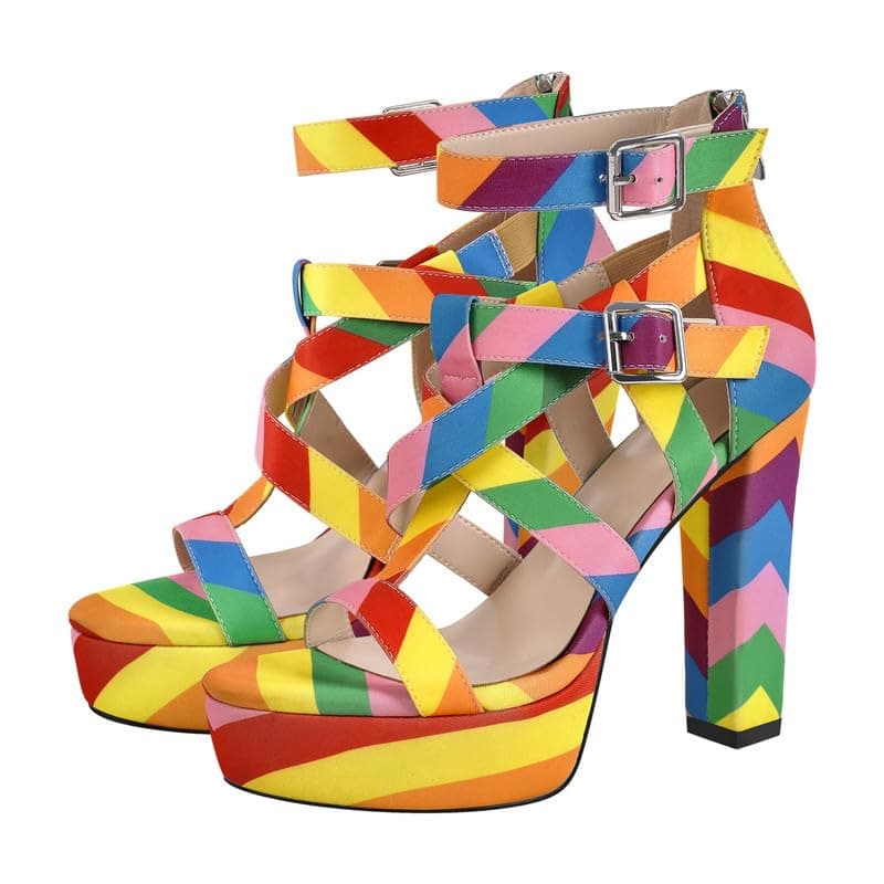 Richealnana Women's Multicolored Strappy Platform Heels for Date Night