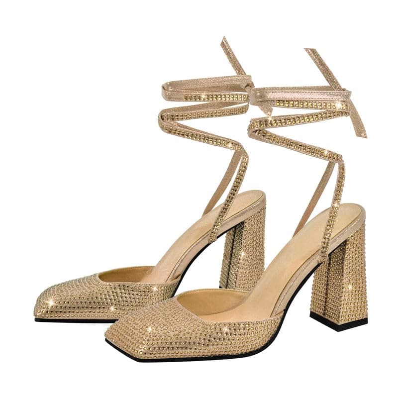 Richealnana Women's Rhinestone Lace-Up Strappy Sandals for Party Prom