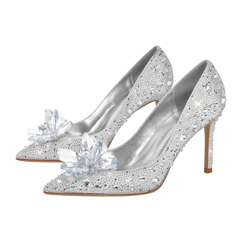 Sexytag Women's Crystal Rhinestone Pointed Toe Clear Stiletto Heels