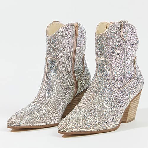 Yallmay Sparkly Rhinestone Cowgirl Booties for Women