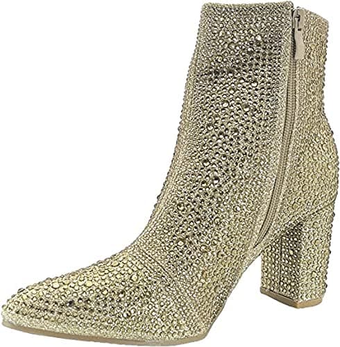 Forever Women's Rhinestone Chunky Ankle Bootie — Gold Rhinestone