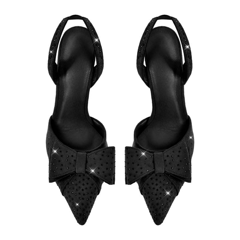 Richealnana Women's Rhinestones Bow Slingback Pointed Toe Stilettos Sandals for Party Prom Wedding