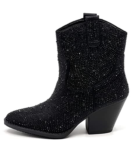 Forever Women's Rhinestone Chunky Ankle Bootie — Black Rhinestone-01