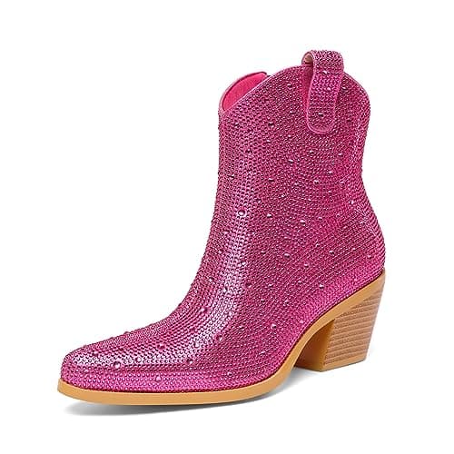 Women's Sparkly Rhinestone Cowboy Boots — Pink