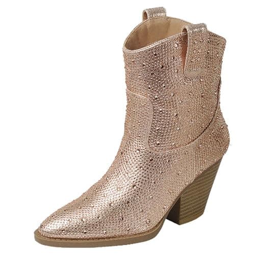 Forever Women's Rhinestone Mid-Calf Knee High Ankle Booties — Rose Gold