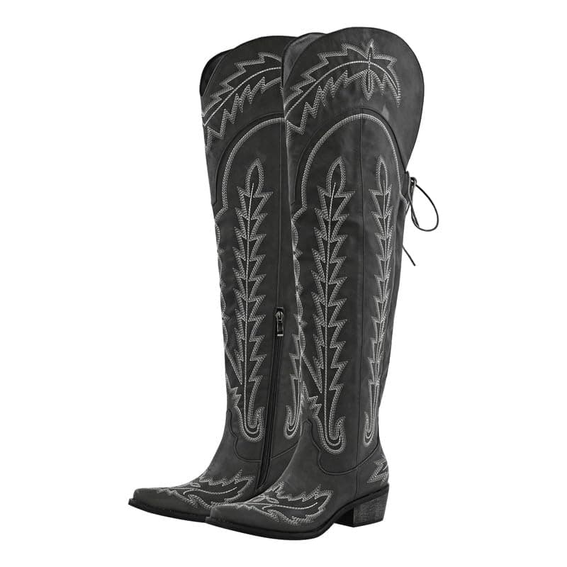 Sexytag Thigh High Western Cowboy Boots with Embroidery