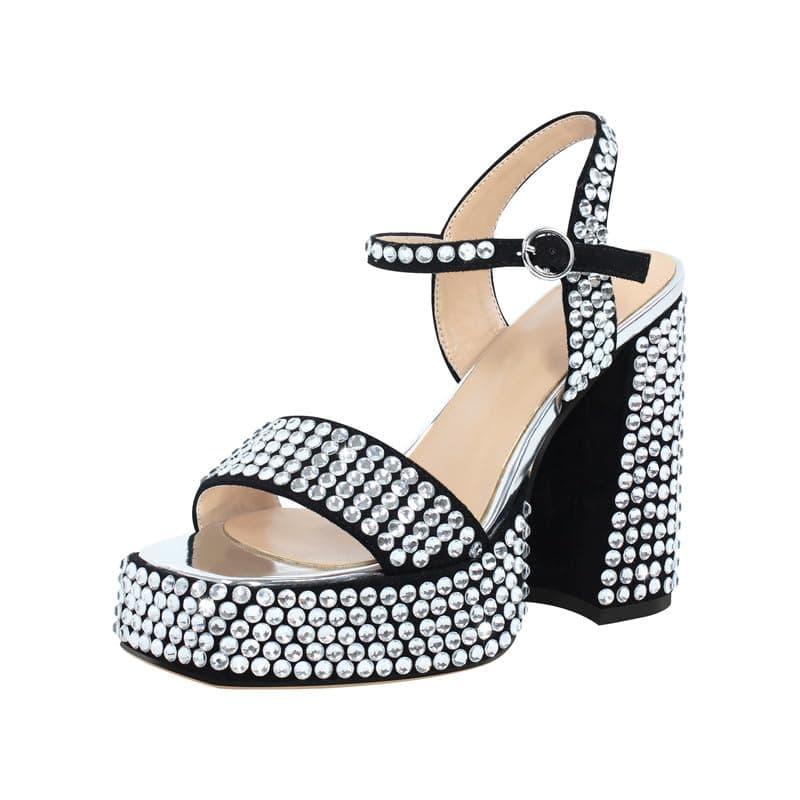 Richealnana Women's Rhinestone Platforms Chunky Heel Sandals