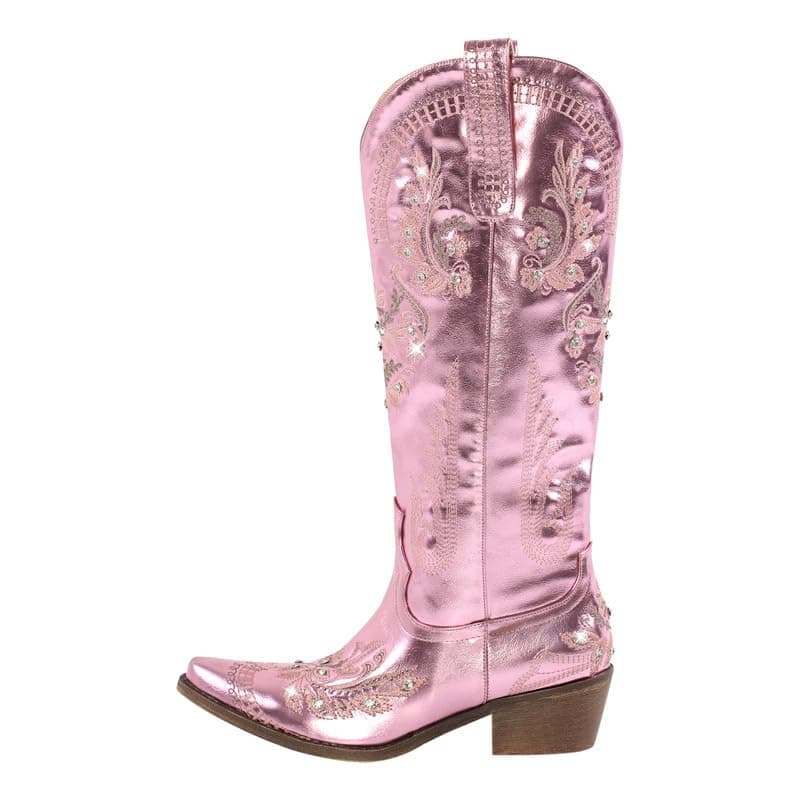 Richealnana Women's Cowgirl Short Embroidered Boots with Chunky Heels — Pink-d