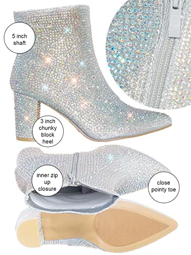 Forever Women's Rhinestone Chunky Ankle Bootie