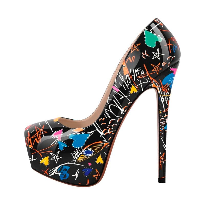 Richealnana Women's Double Platform Stiletto Heels — Black Graffiti
