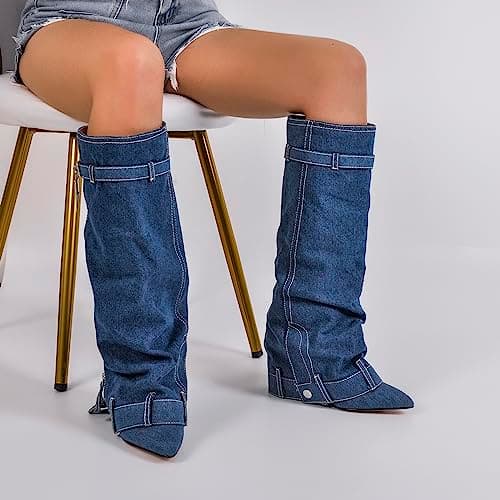 Richealnana Women's Fold Over Knee High Boots
