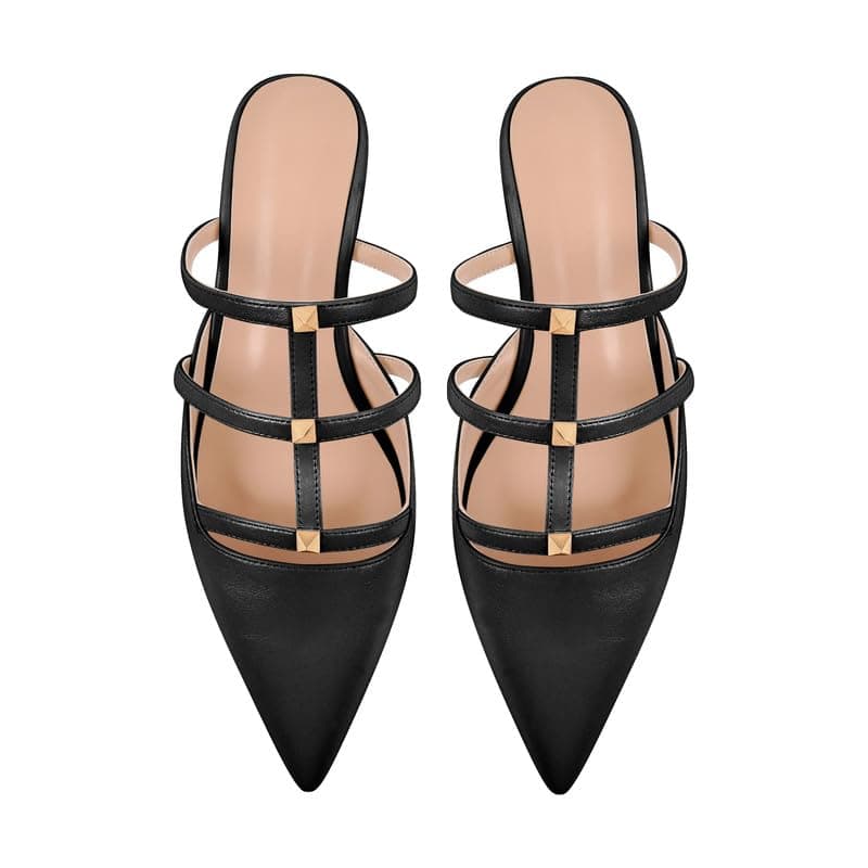 Richealnana Women's Pointed Toe Pull-On Kitten Heel Pumps