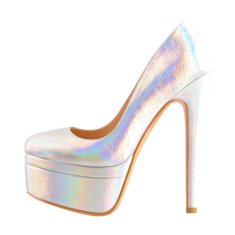 Richealnana Women's Double Platform Stiletto Heels — Silver Double Platform