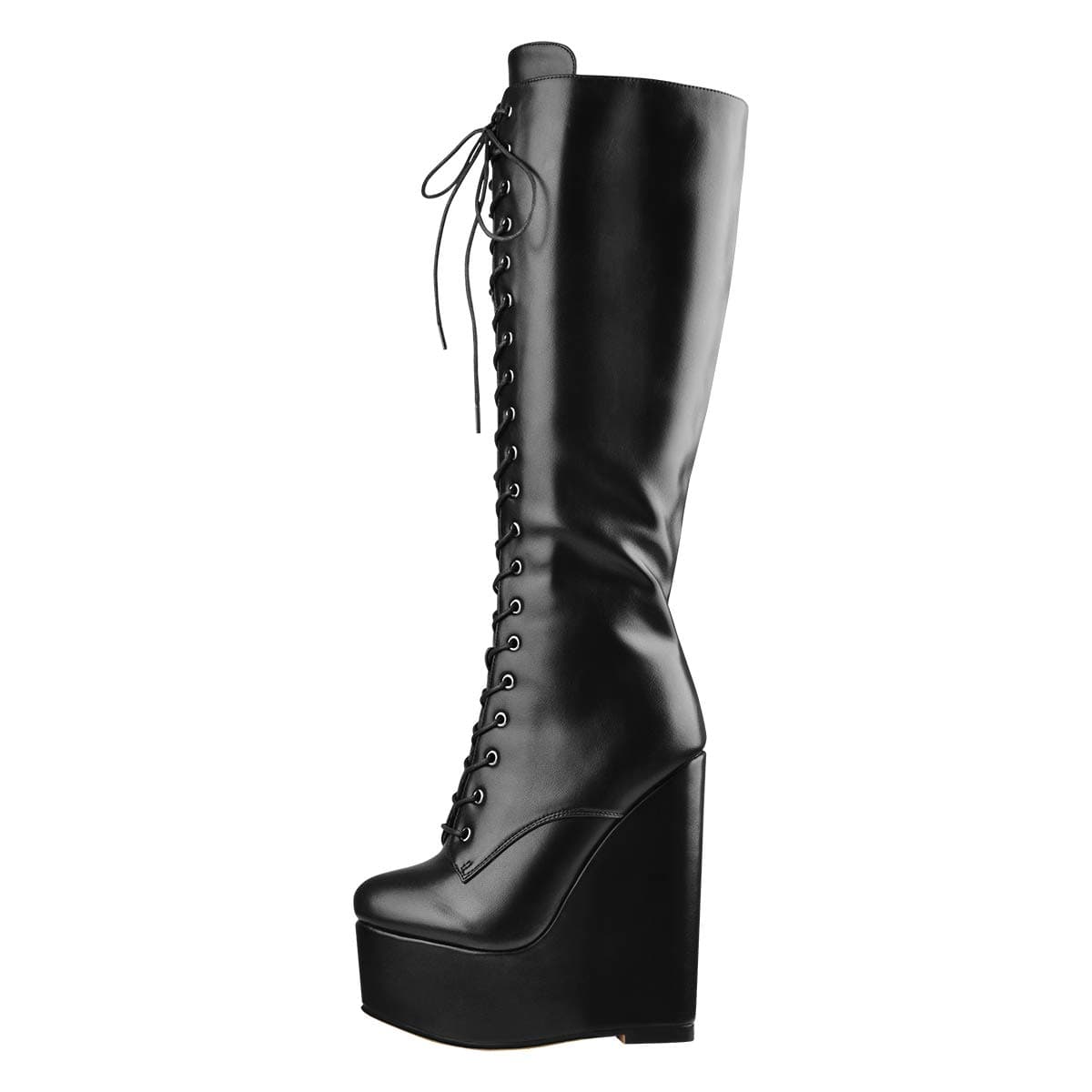 Richealnana Women's Black PU Knee High Zipper Wedge Heel Boots US 7