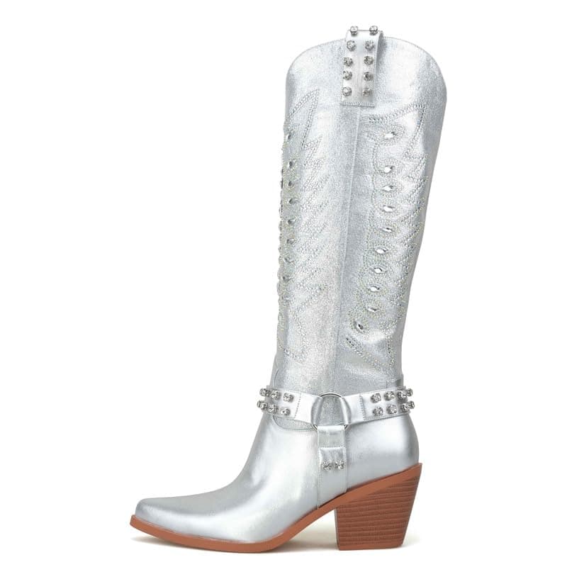 Richealnana Sparkly Rhinestone Pull-On Cowgirl Boots