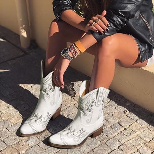 Rivalran Western Embroidered Cowgirl Boots with Sparkly Rhinestones