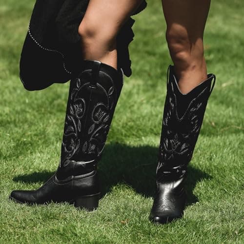 IUV Women's Pointy Toe Western Boots Mid Calf Cowgirl Boots