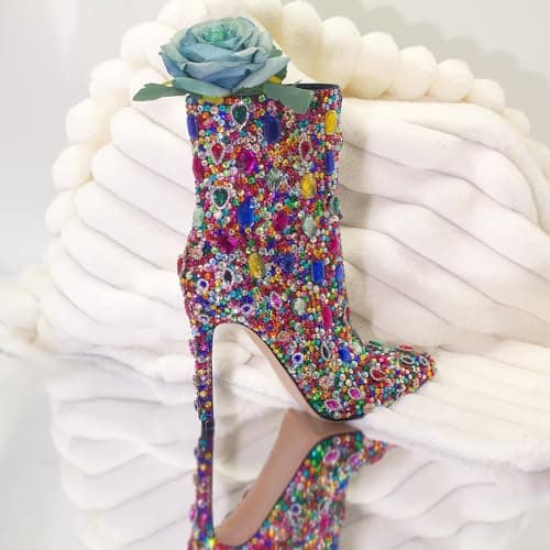 HOCHFART Women's Rhinestone High Heel Boots