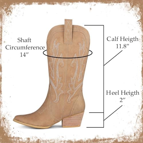 FemFlame Women's Pointed Toe Mid Calf Cowboy Boots