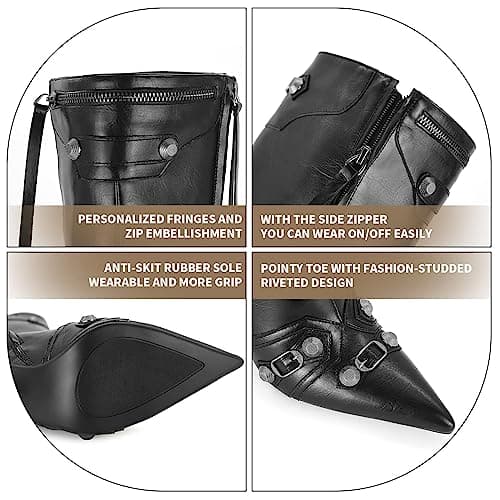 Women's Black Knee High Stiletto Boot TrendsPwd Toe Zippered Heel