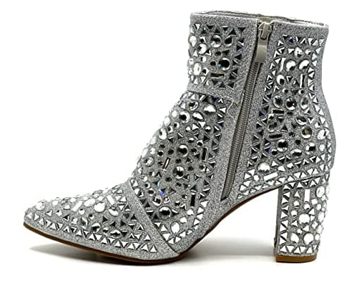 Forever Women's Rhinestone Glitter Ankle Booties