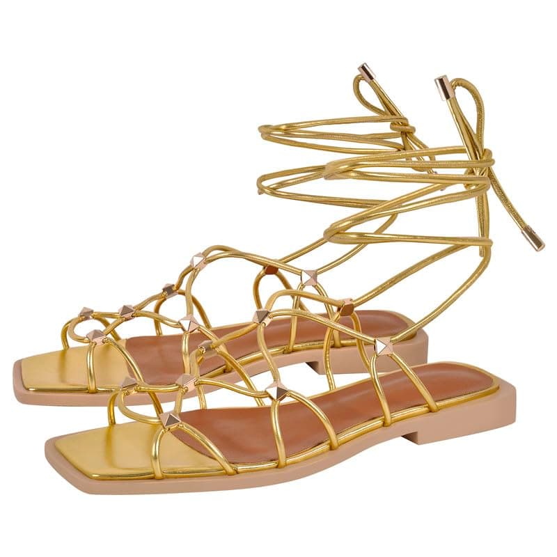 Women's Gladiator Studded Ankle Strap Sandals — Gold