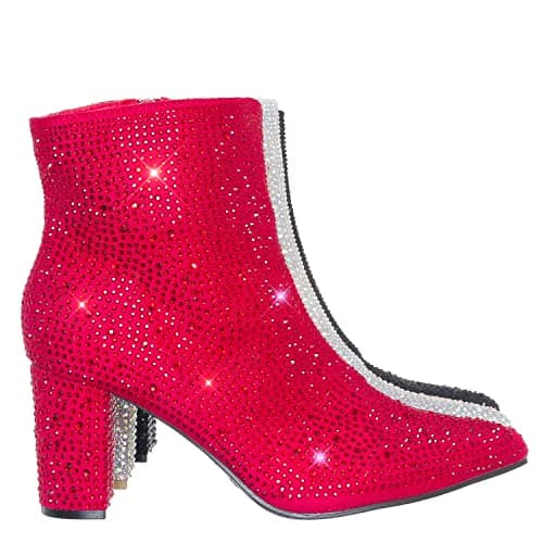 Forever Women's Rhinestone Chunky Ankle Bootie — Red Rhinestone