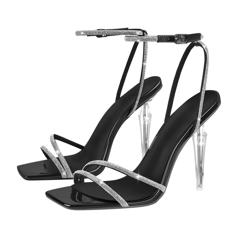 LISHAN Women's Pearl Stiletto Heel Ankle Strap Buckle Prom Shoe — Black 11cm Heel