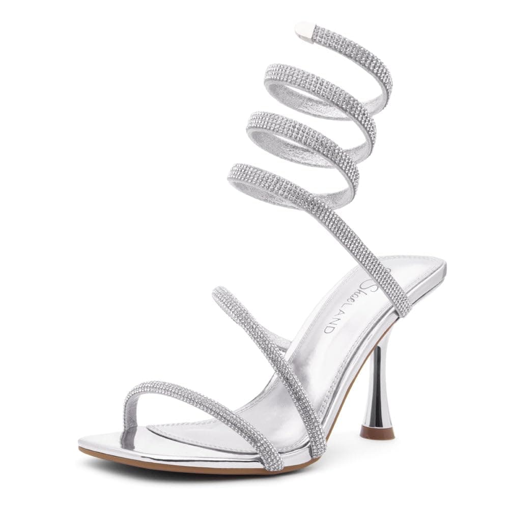 Charming Women's Rhinestone Heel Sandals with Spiral Strap for Party